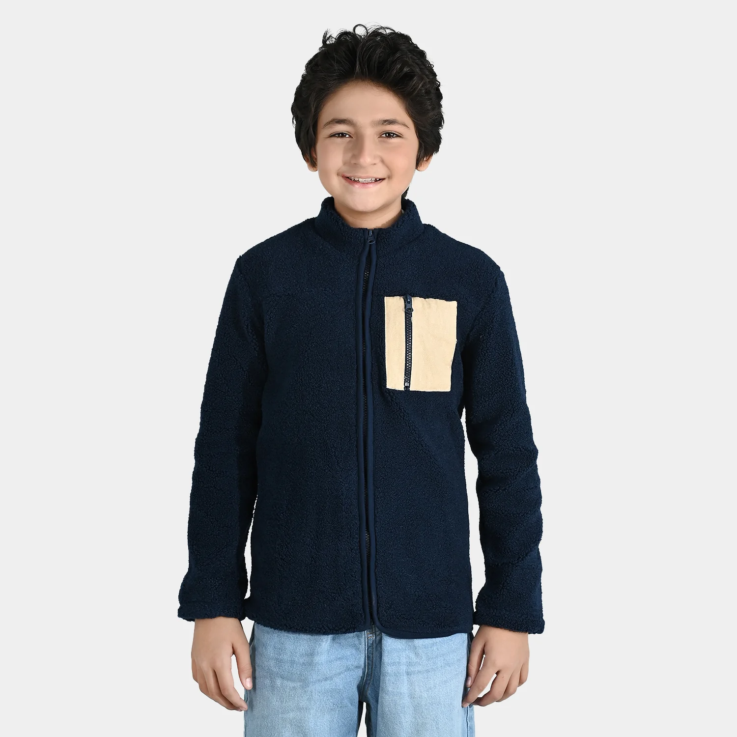 Boys Sherpa Knitted Jacket - Navy - Image 4
