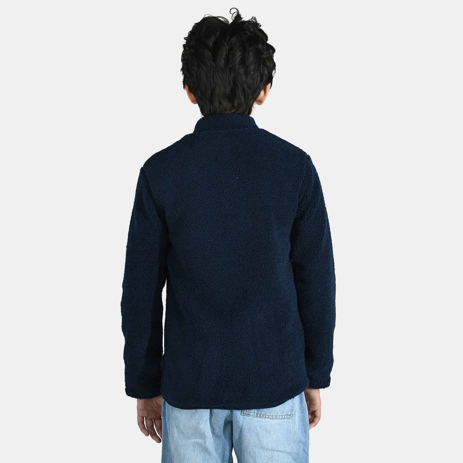 Boys Sherpa Knitted Jacket - Navy - Image 5