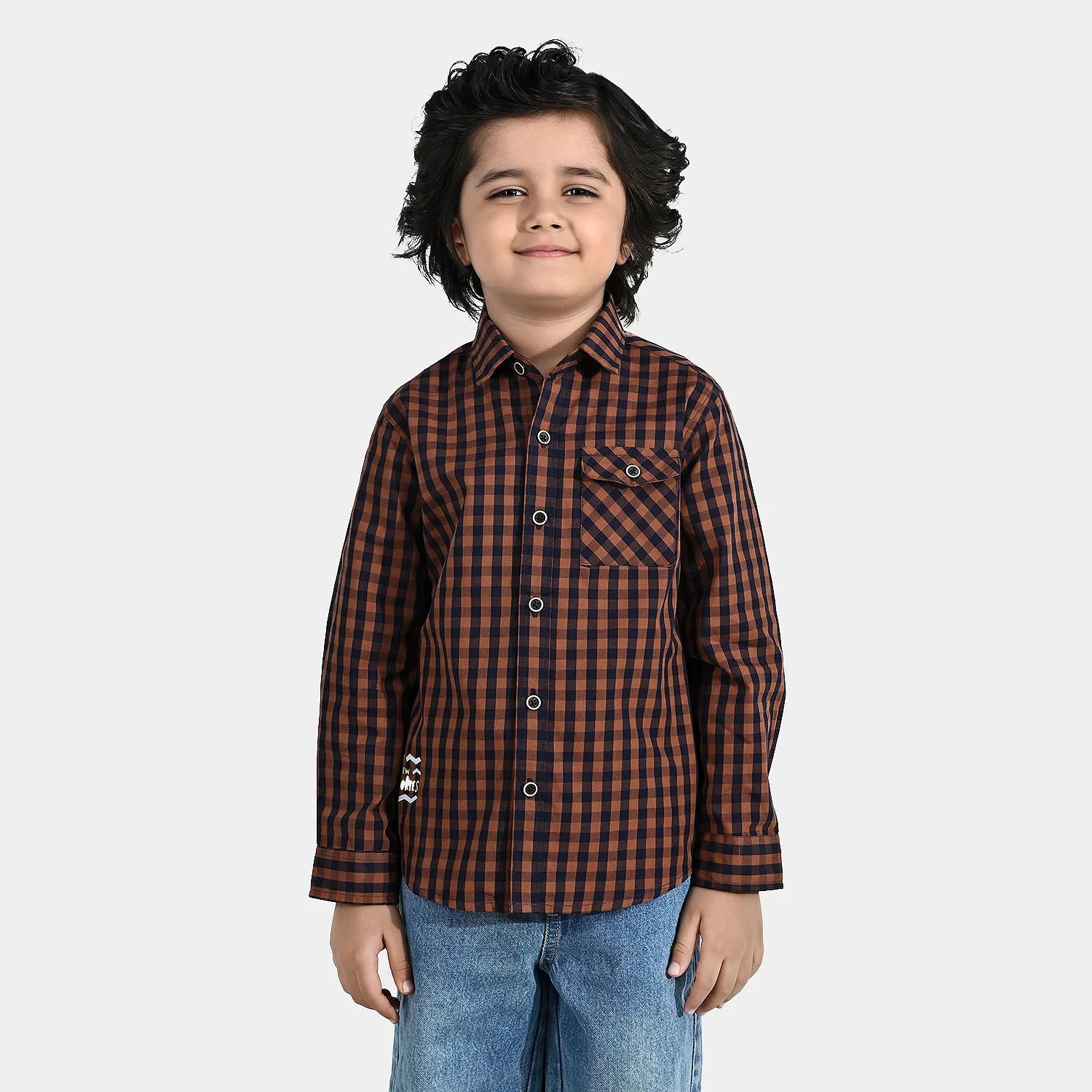 Boys Yarn Dyed Shirt (New Memories) - Brown