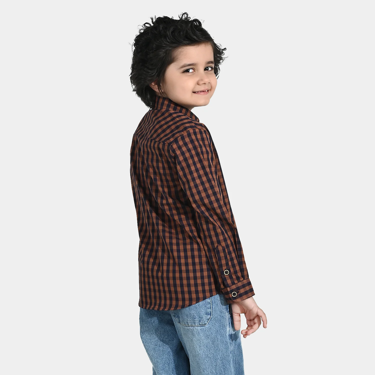 Boys Yarn Dyed Shirt (New Memories) - Brown - Image 3