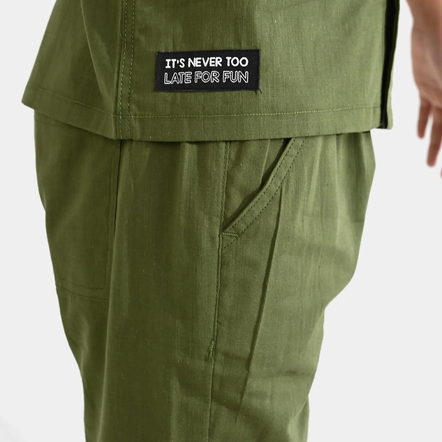 Boys Slub Jersey Woven Suit (Never Too Late) - Green - Image 3