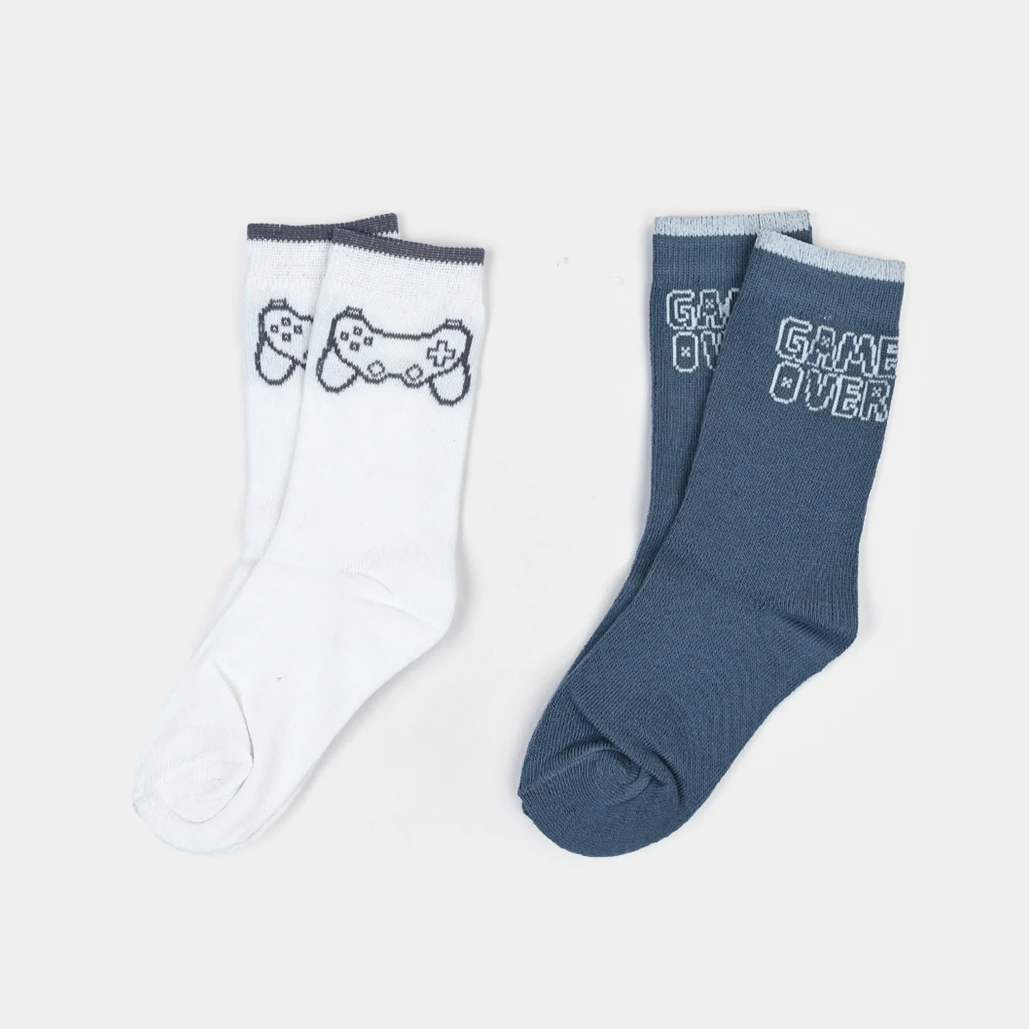 Boys Socks Pack of 2 Game Over-White/Blue