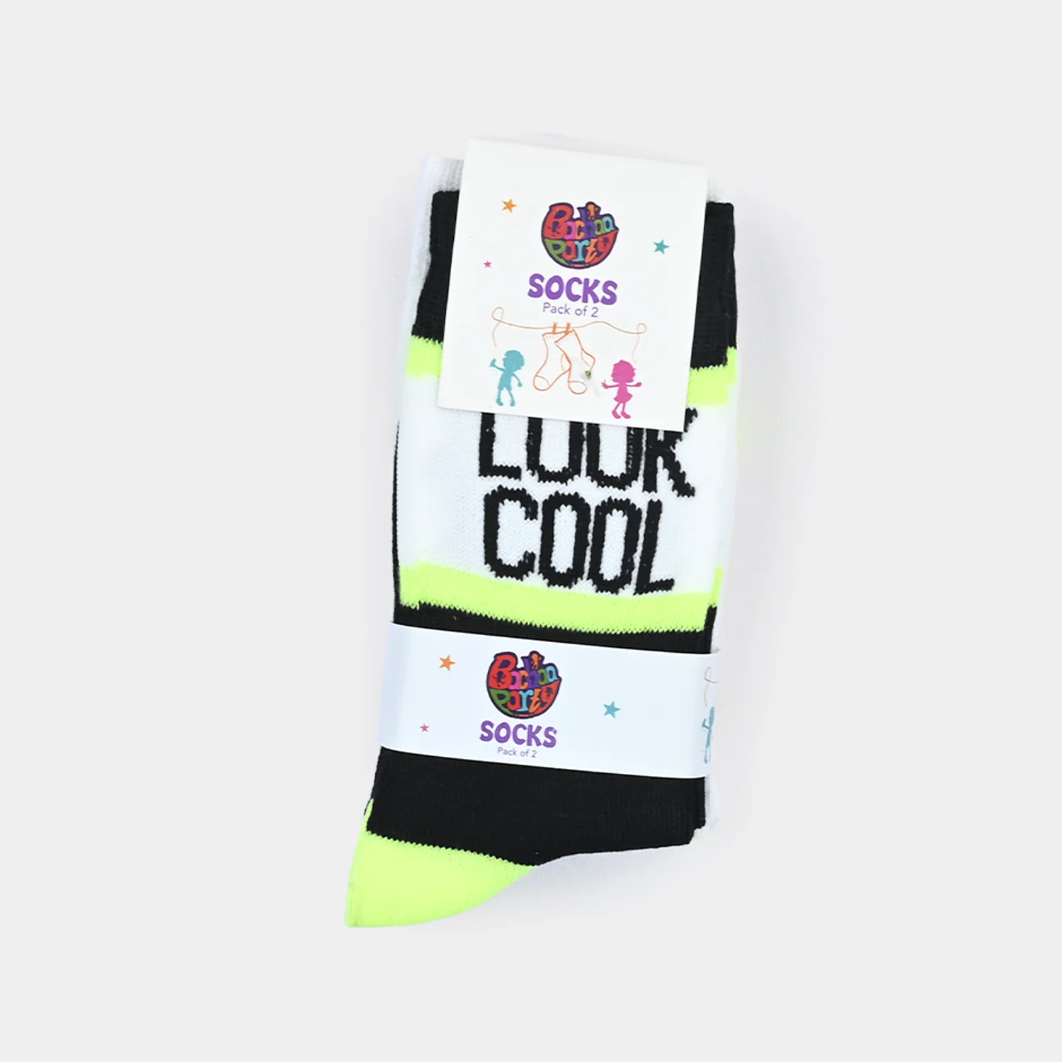 Boys Cotton Socks Pack of 2 Look Cool – White/Black - Image 2