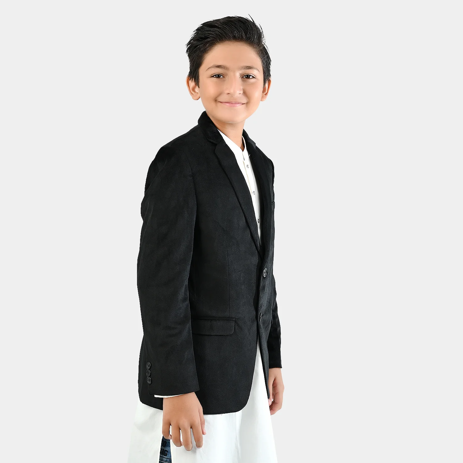 Boys Suede Blazer - Black - Image 4