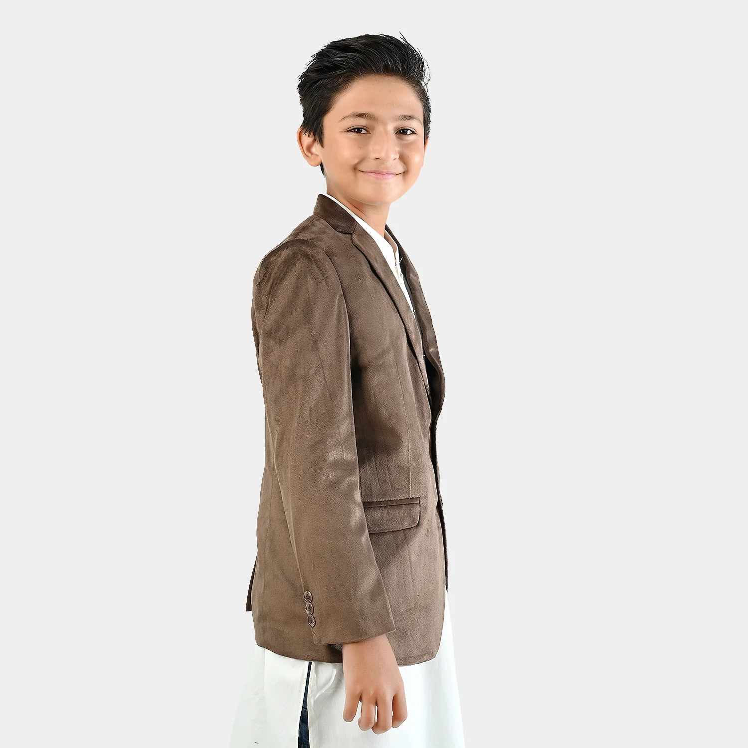 Boys Suede Blazer - Light Brown - Image 4
