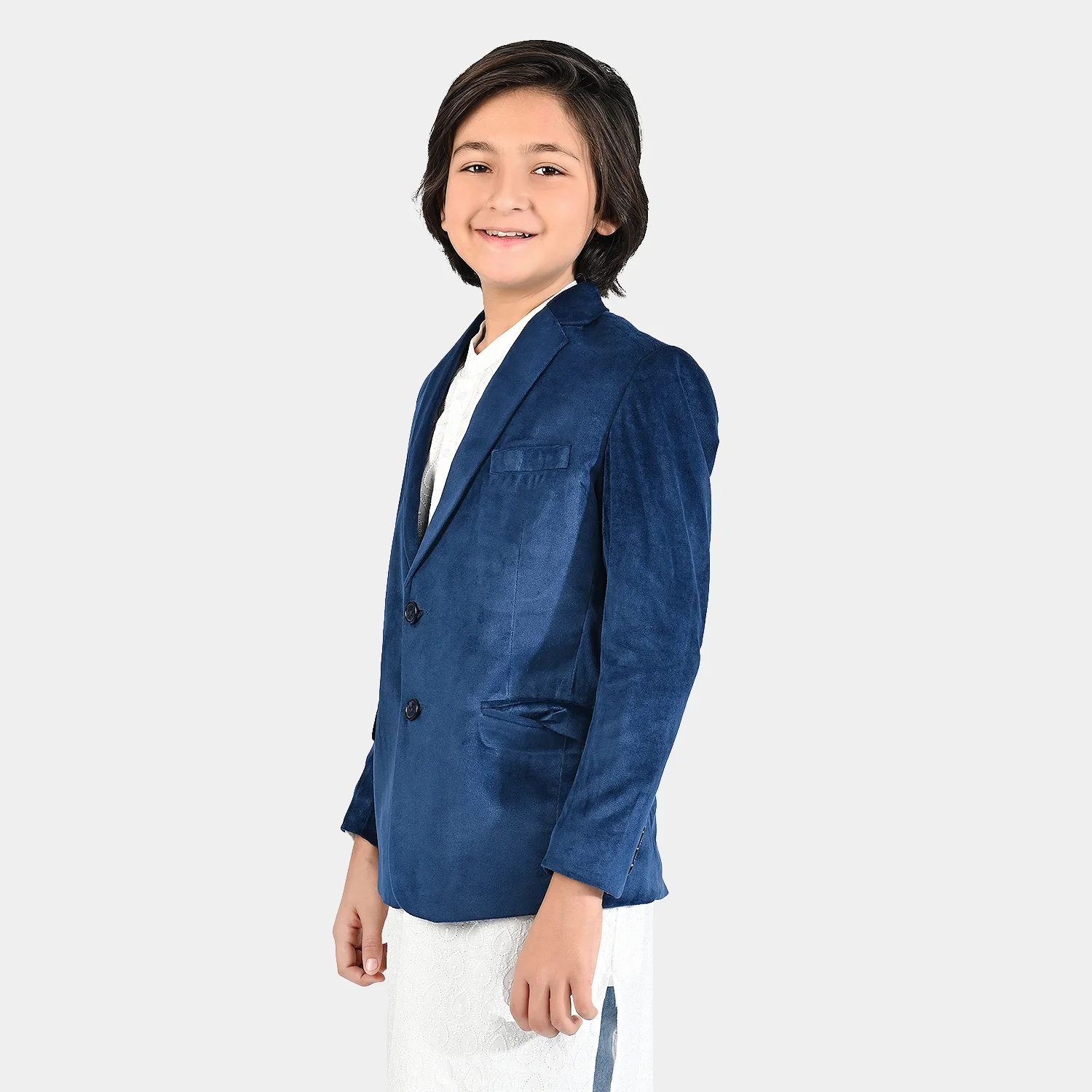 Boys Suede Blazer-Royal Blue - Image 3