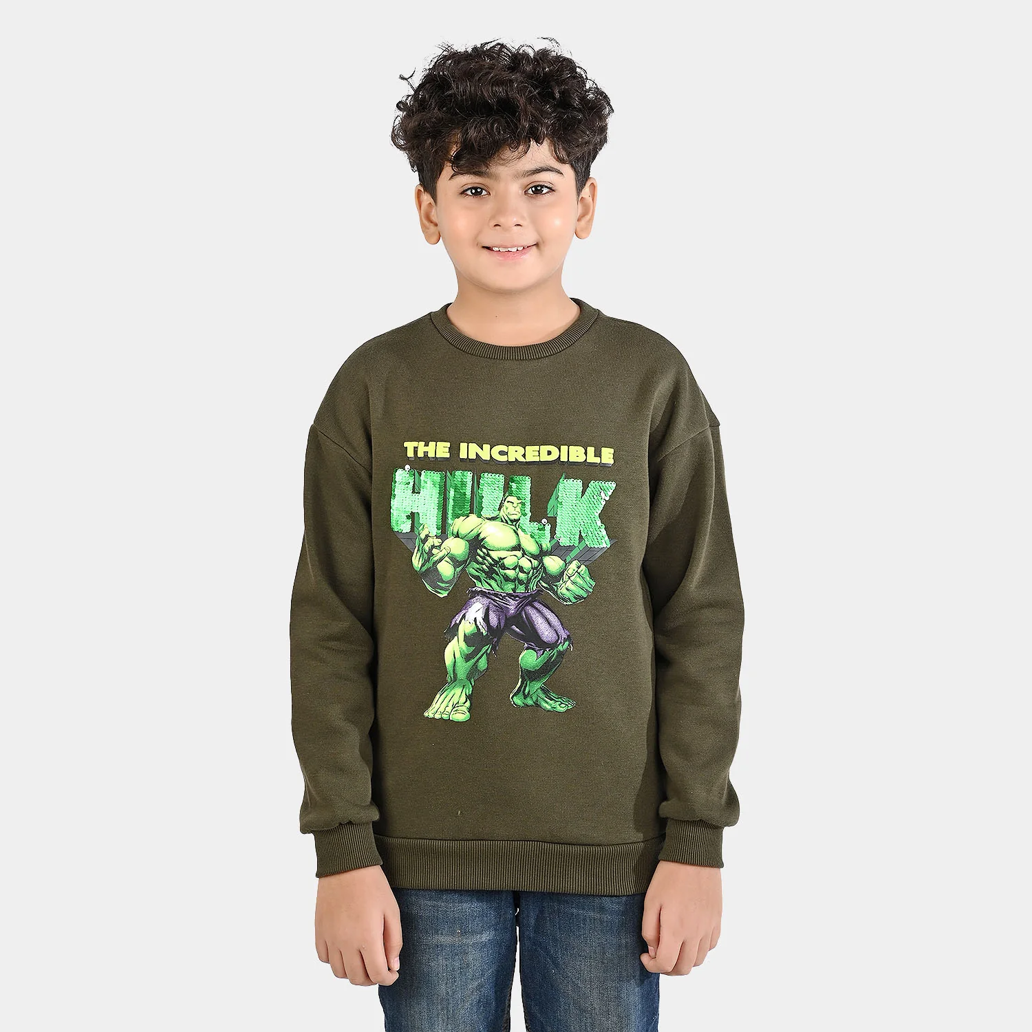 Boys Fleece Sweatshirt (Character) - Olive - Image 3