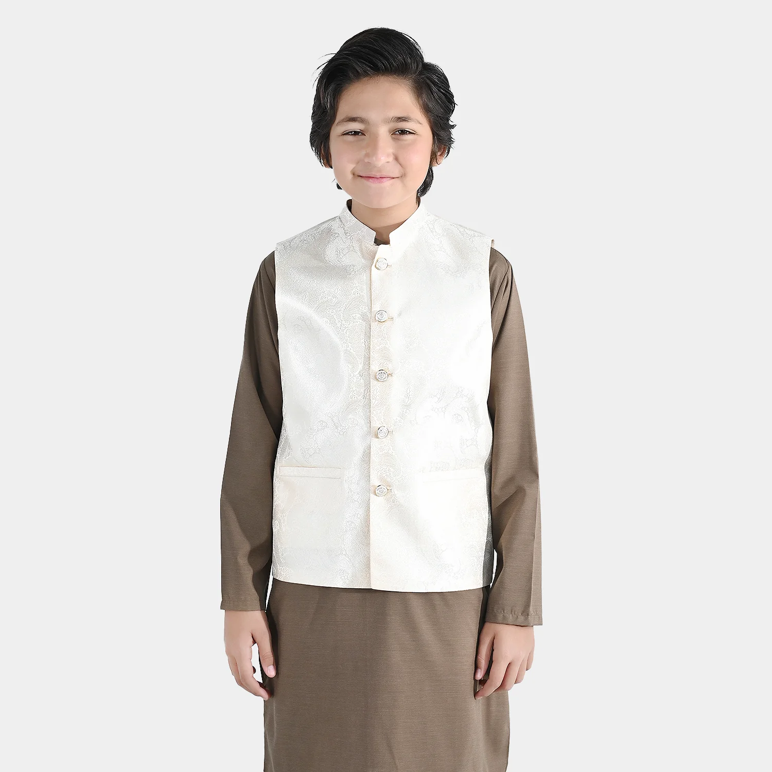 Boys Poly Viscose Waistcoat - Off White