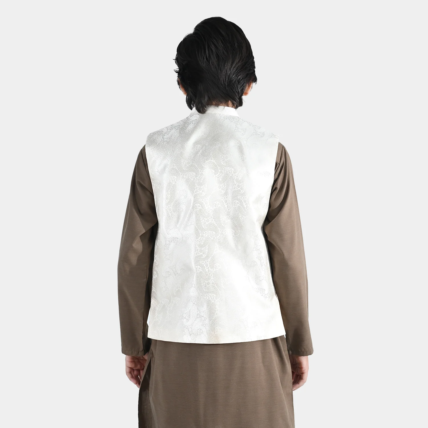 Boys Poly Viscose Waistcoat - Off White - Image 6