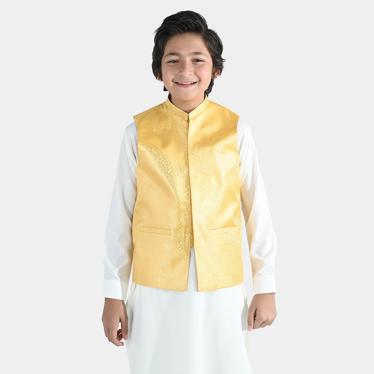 Boys Poly Viscose Waistcoat (Essential)-Yellow