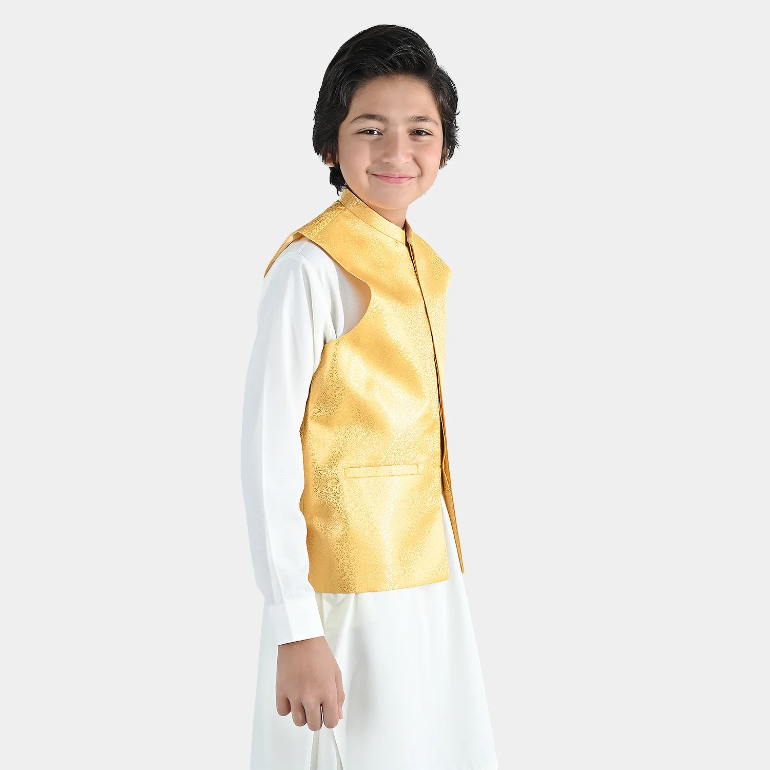 Boys Poly Viscose Waistcoat (Essential)-Yellow - Image 3
