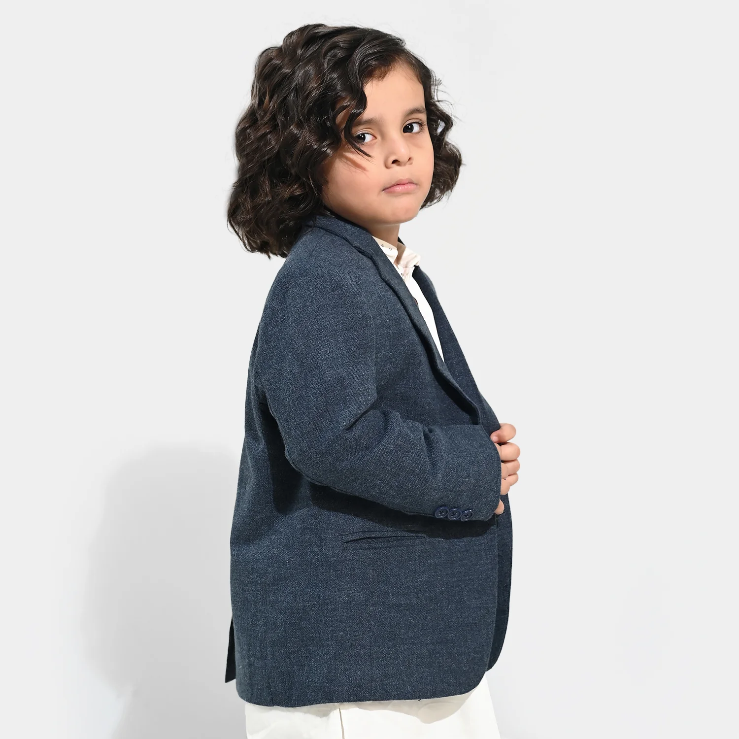 Boys Wool Blazer - Blue/Navy - Image 4