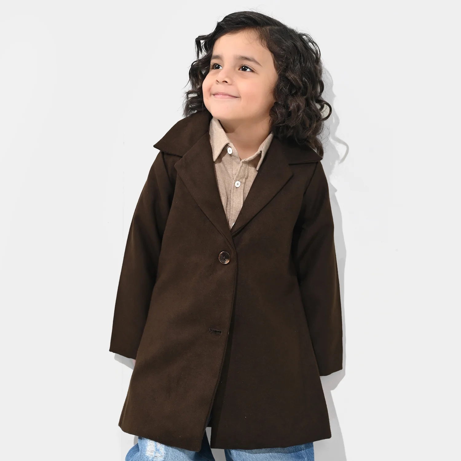 Boys Wool Trench Coat-B.Brown - Image 3