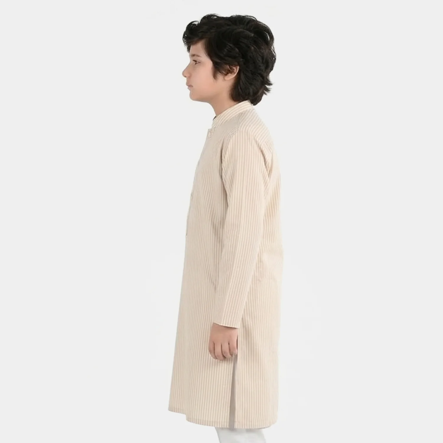 Boys Yarn Dyed Basic Kurta (Stripe) - Beige - Image 2