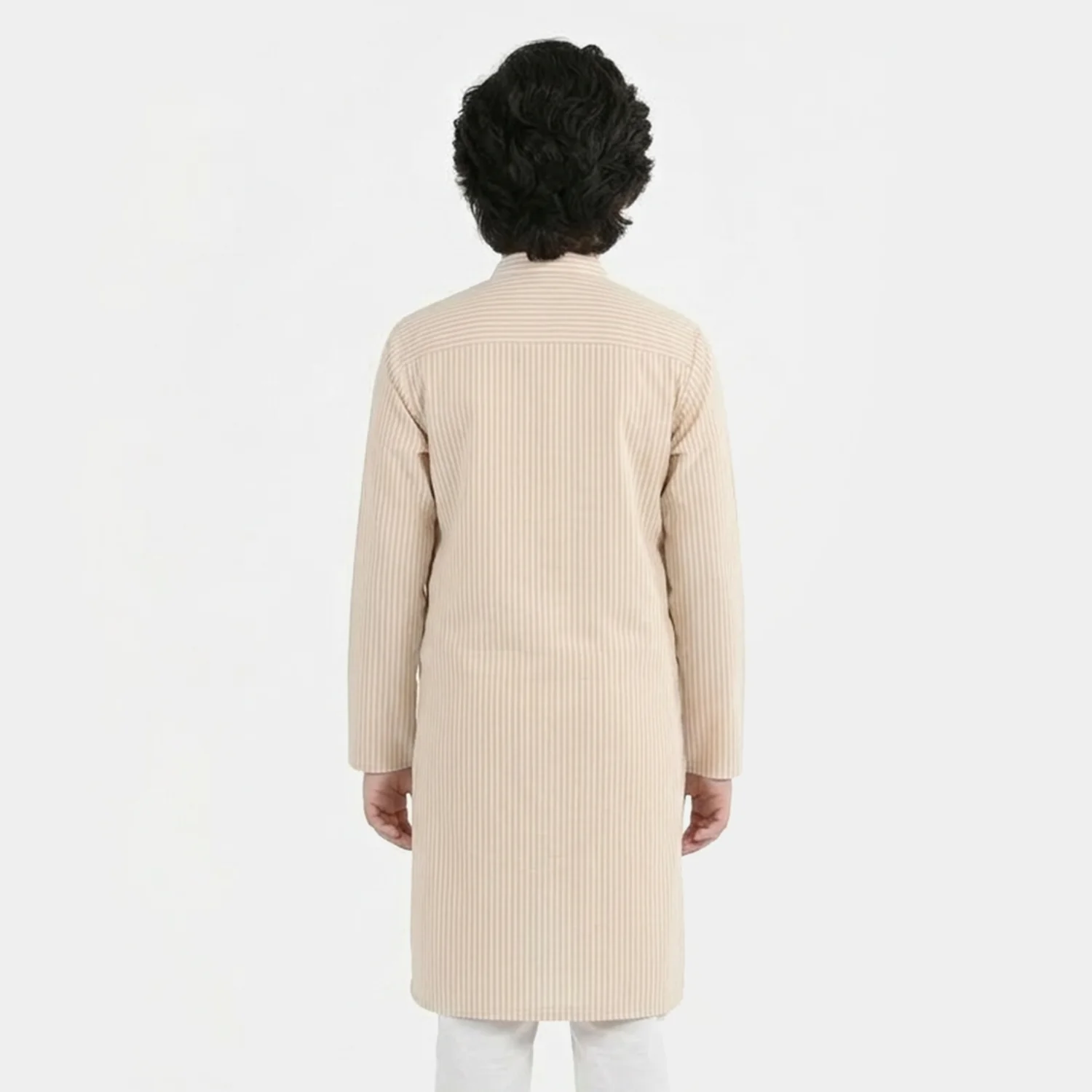 Boys Yarn Dyed Basic Kurta (Stripe) - Beige - Image 4