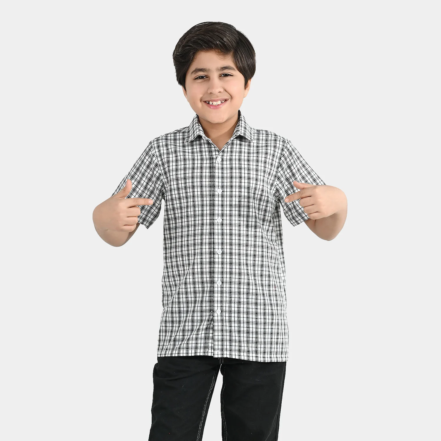 Boys Yarn Dyed Shirt (Basic Check) - White/Black - Image 2
