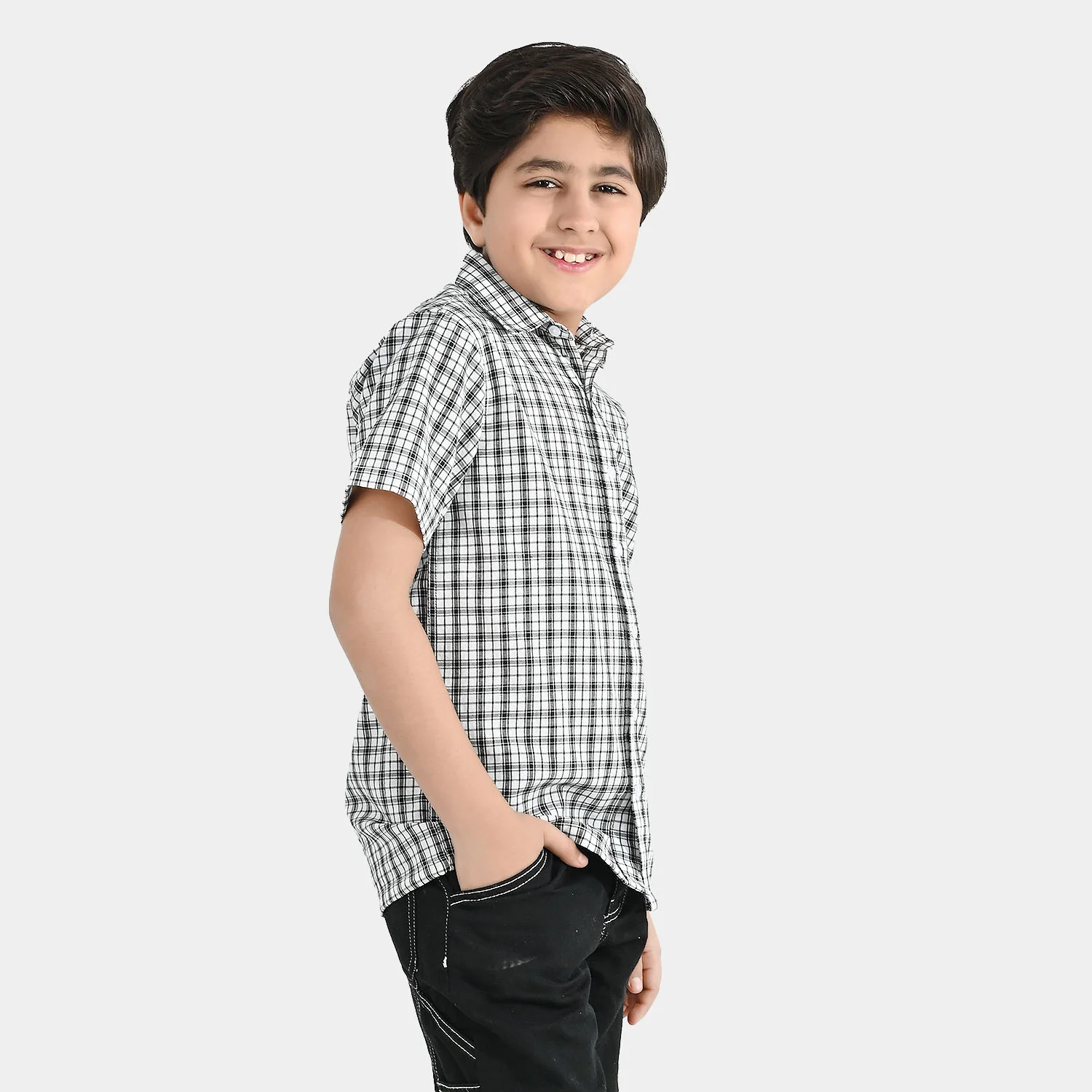 Boys Yarn Dyed Shirt (Basic Check) - White/Black - Image 3