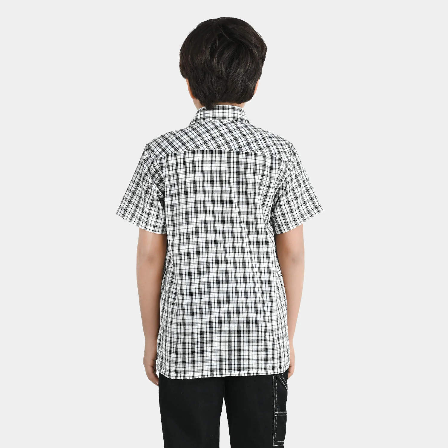 Boys Yarn Dyed Shirt (Basic Check) - White/Black - Image 4