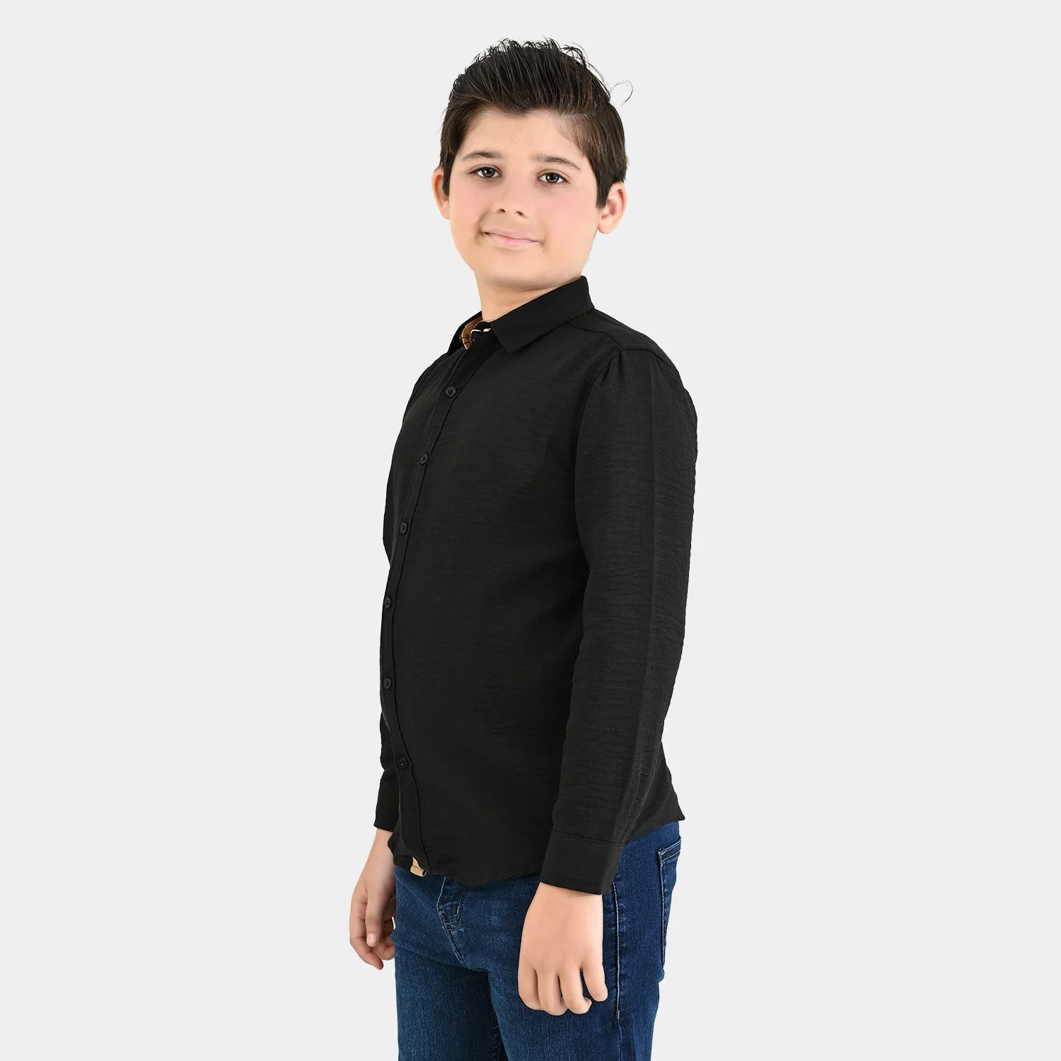 Boys Yarn Dyed Shirt - Black - Image 3