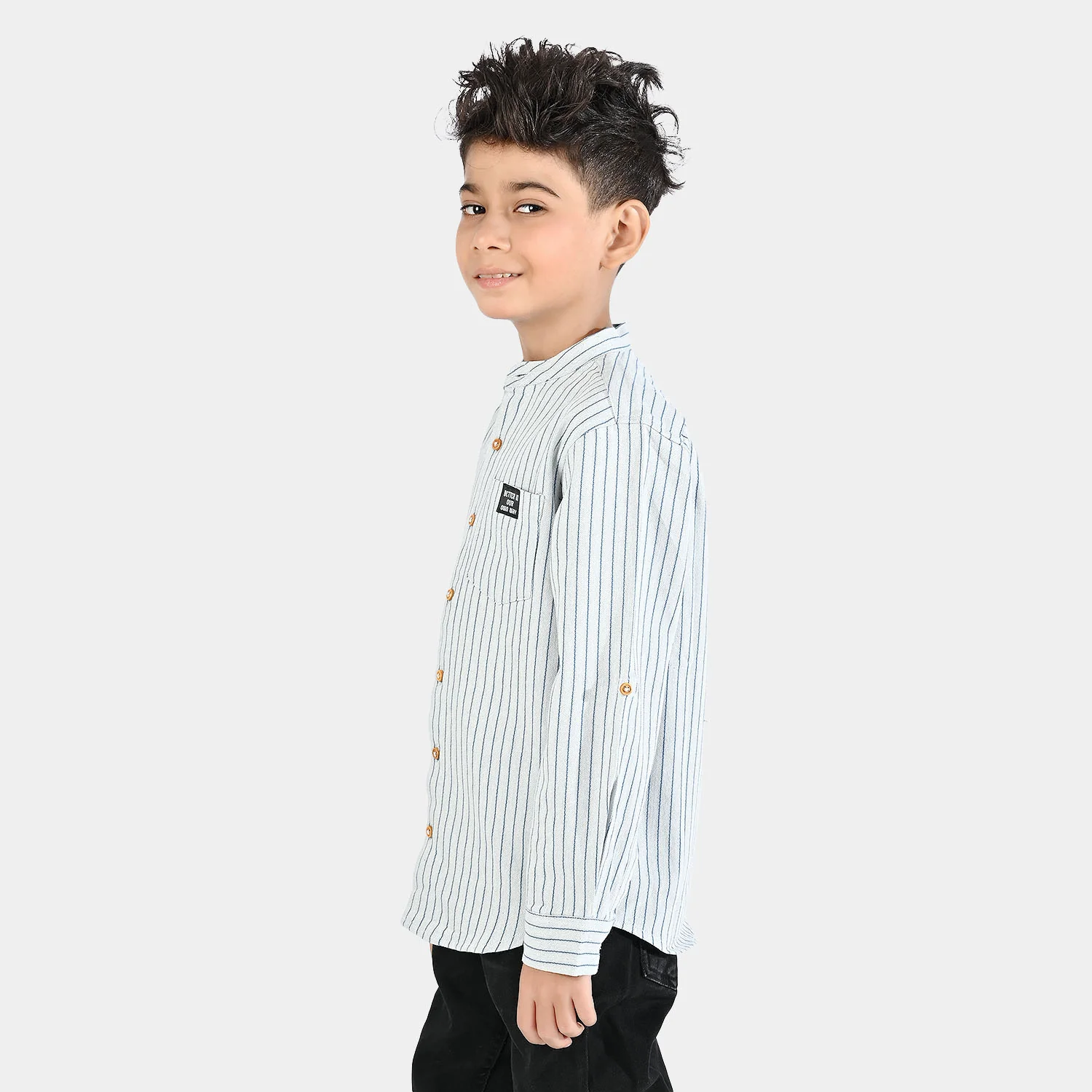 Boys Yarn Dyed Shirt Stripe - Blue - Image 4
