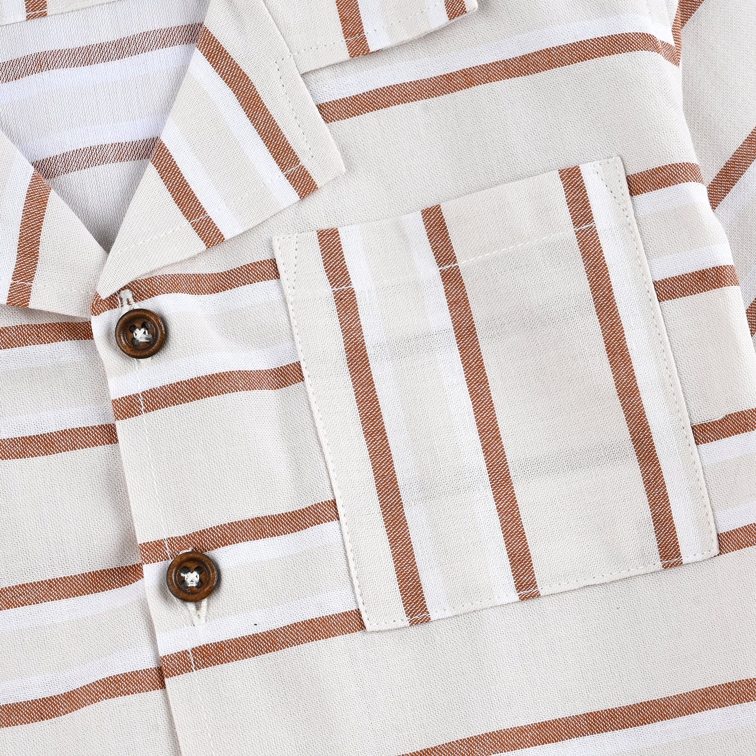 Boys Yarn Dyed Shirt H/S (Choco Lines) - Beige Stripes - Image 3