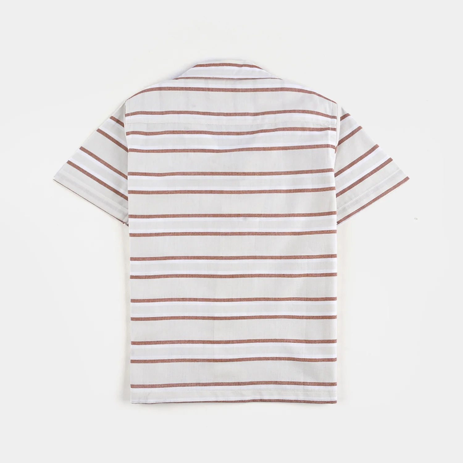 Boys Yarn Dyed Shirt H/S (Choco Lines) - Beige Stripes - Image 4