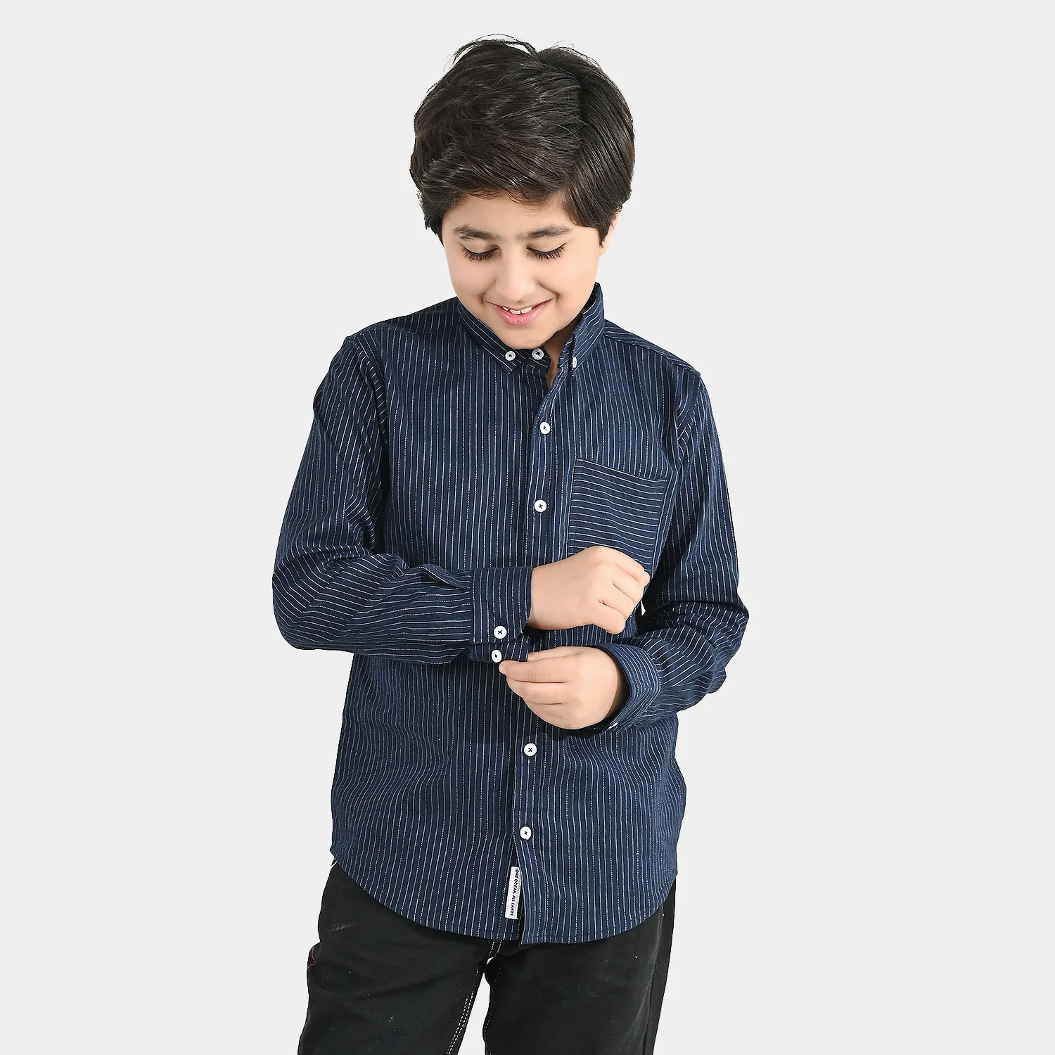 Boys Yarn Dyed Shirt (One Ocean) - Blue - Image 2