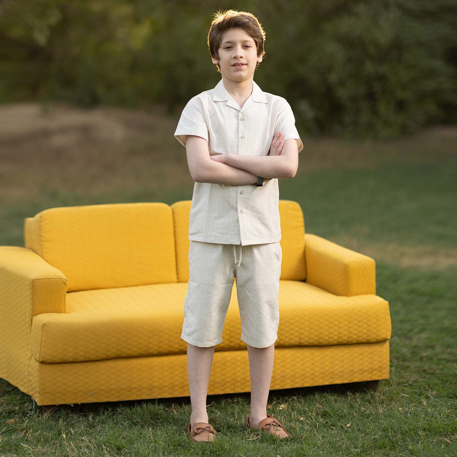 Boys Yarn Dyed Woven Suit – Beige White - Image 3