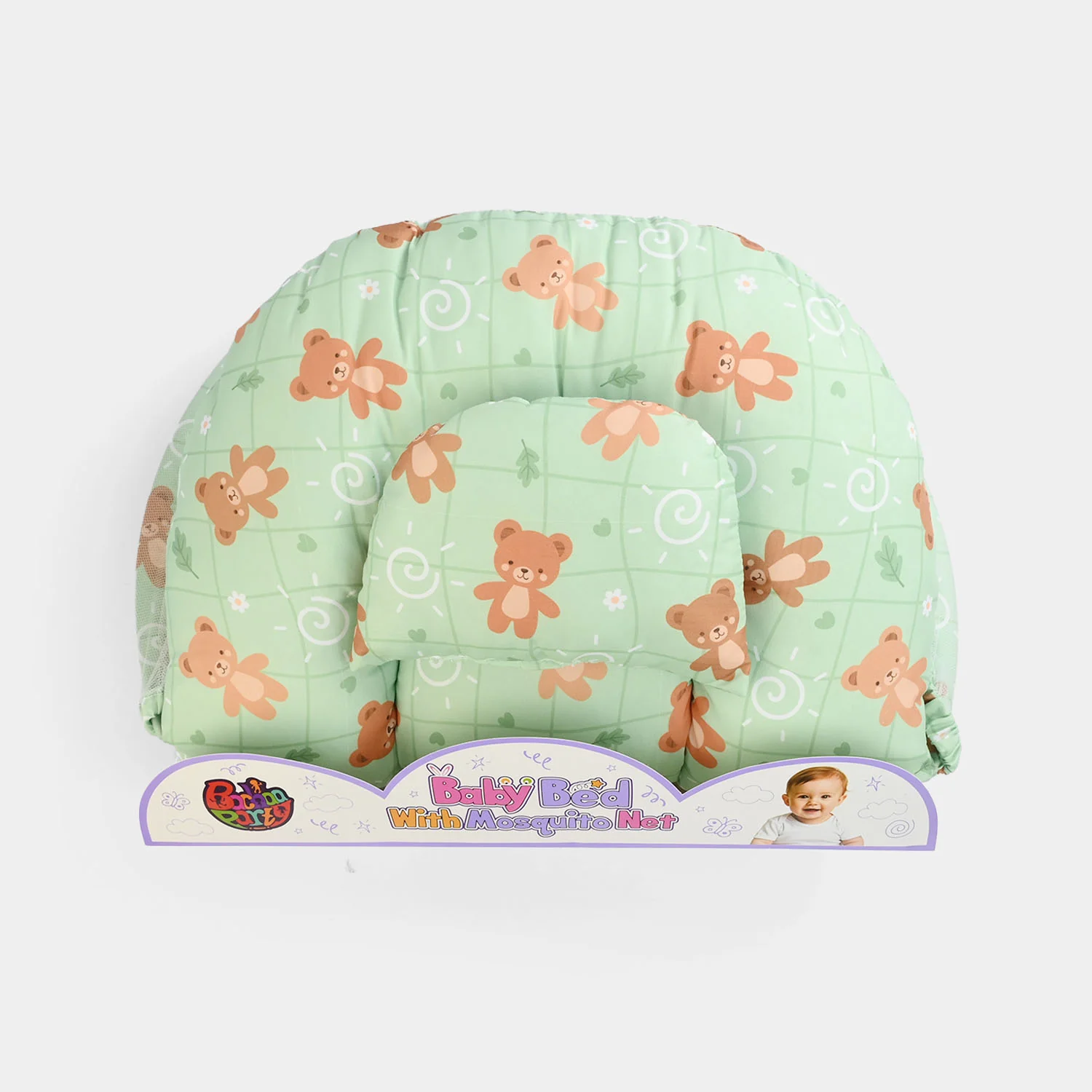 Infant Umbrella Bed (With Mosquito Net) - White/Green - Image 3