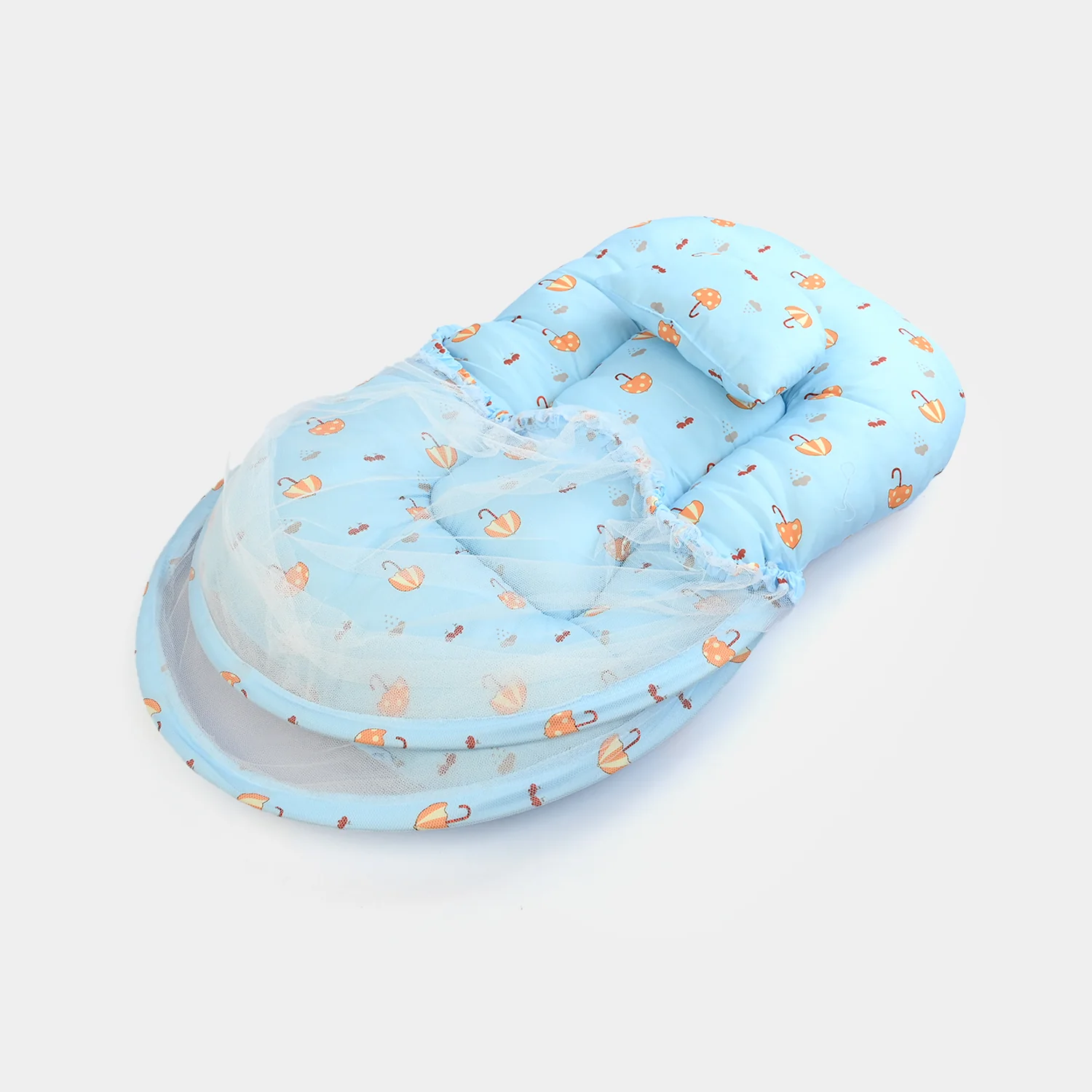 Infant Umbrella Bed (With Mosquito Net) - White/Blue