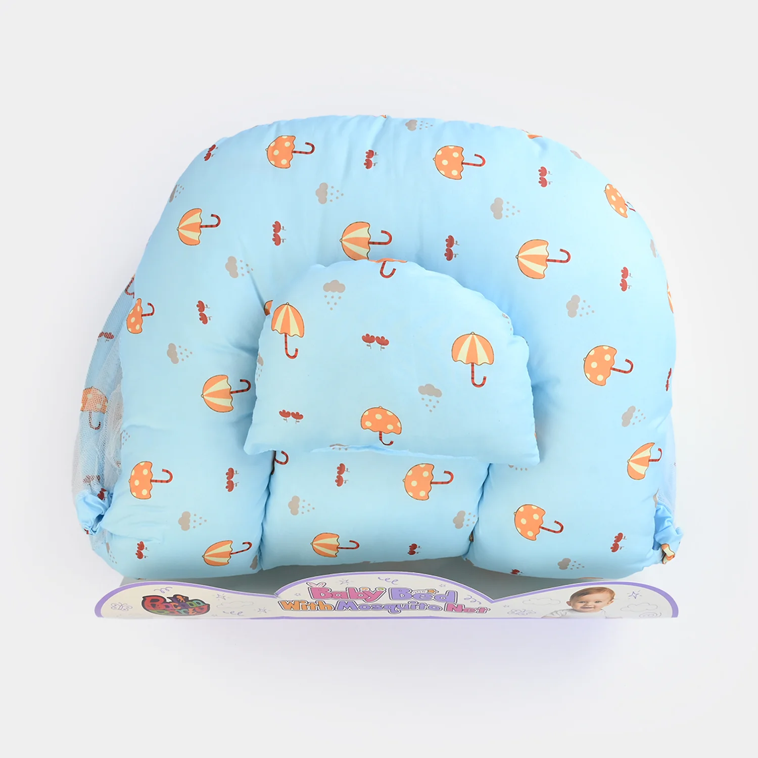 Infant Umbrella Bed (With Mosquito Net) - White/Blue - Image 3