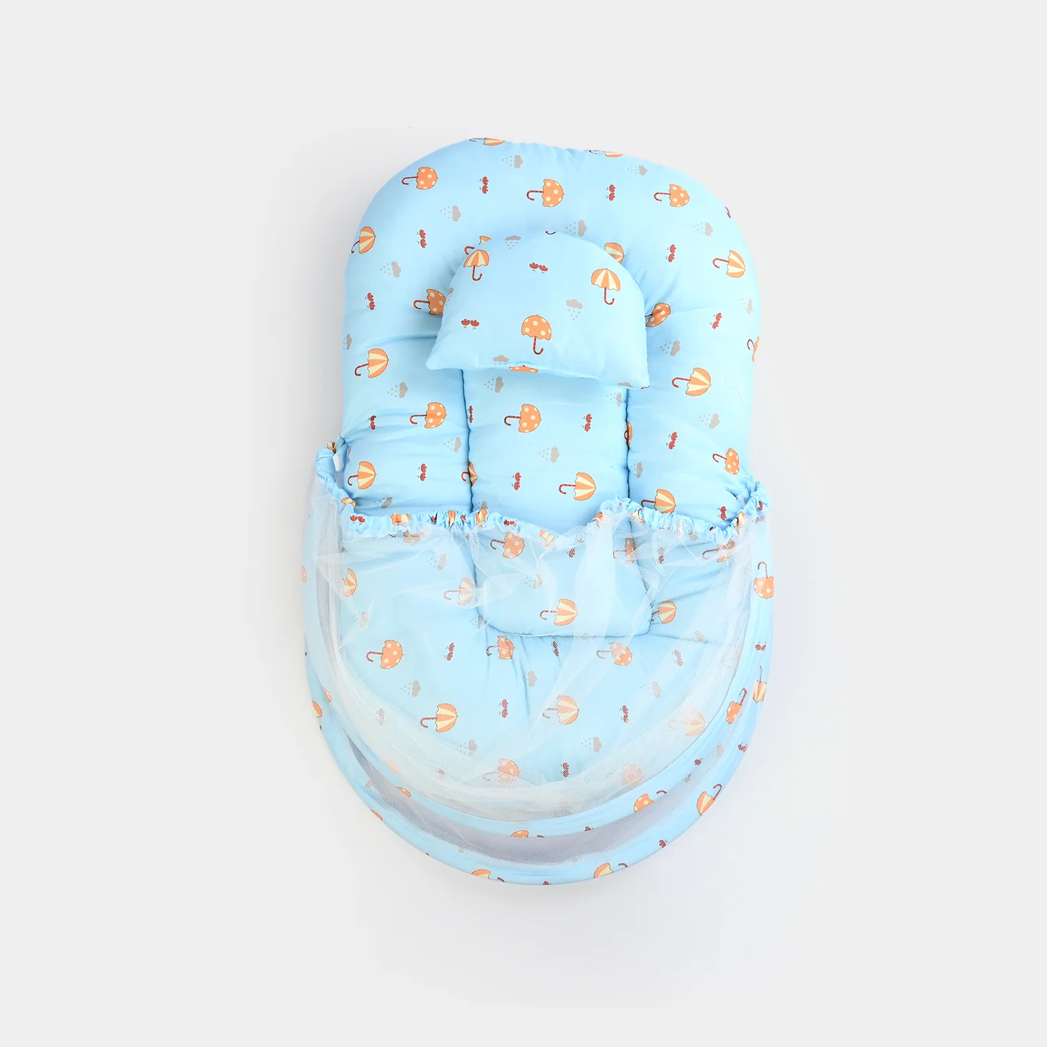 Infant Umbrella Bed (With Mosquito Net) - White/Blue - Image 5
