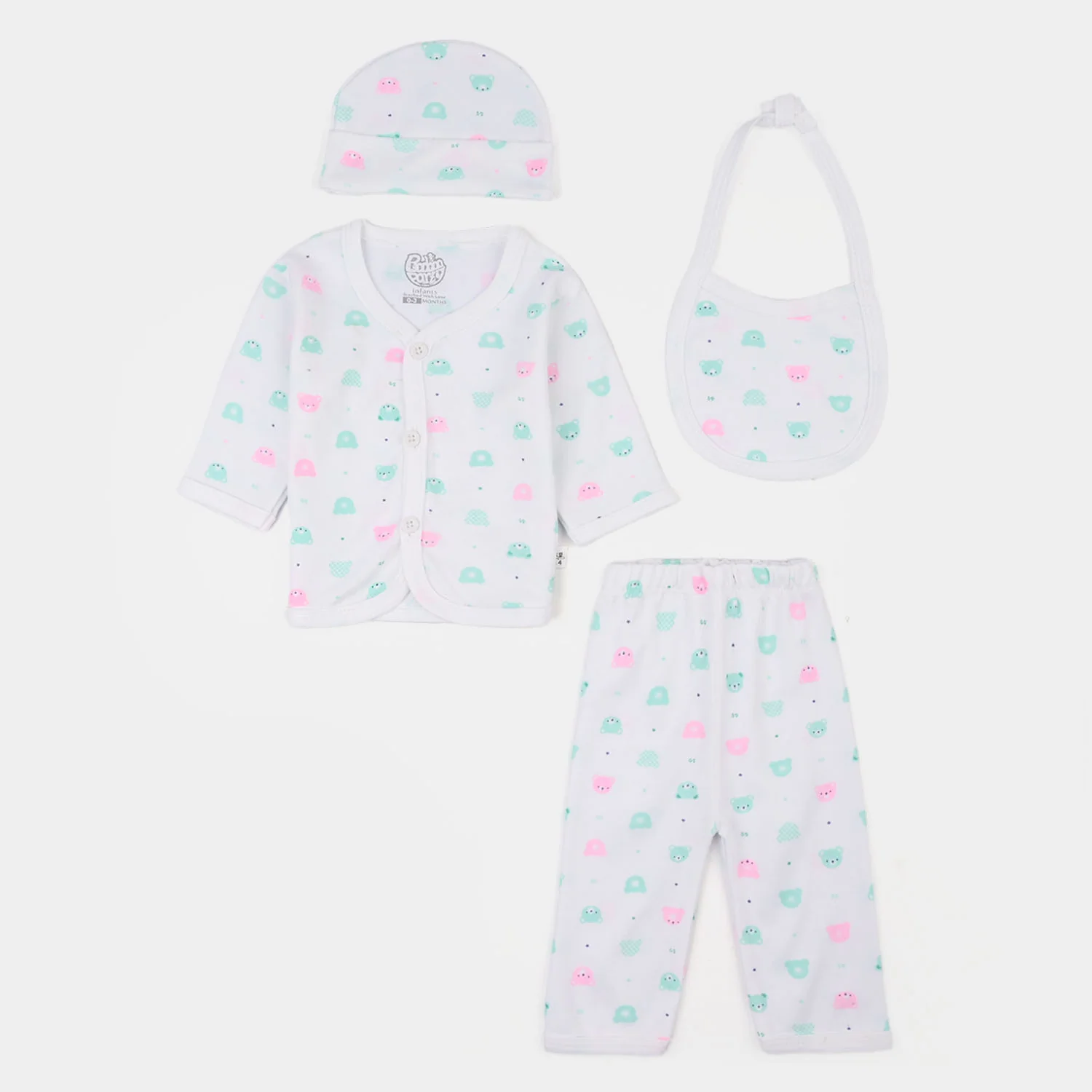 Infant Unisex Winter Suit 4Pcs Bear Face-Green