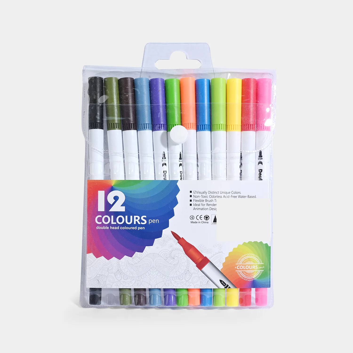 Double-Headed Water-Based Color Marker Pen | 12Pcs - Image 3
