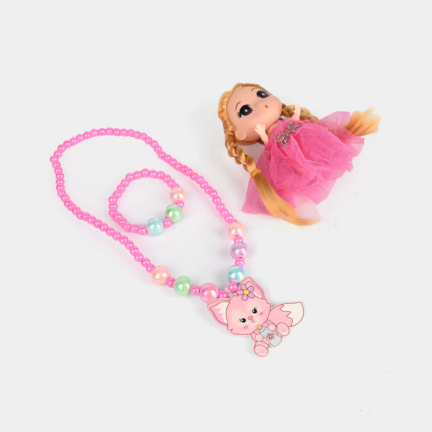 Girls Beads Necklace & Bracelet Set with Doll - Image 2