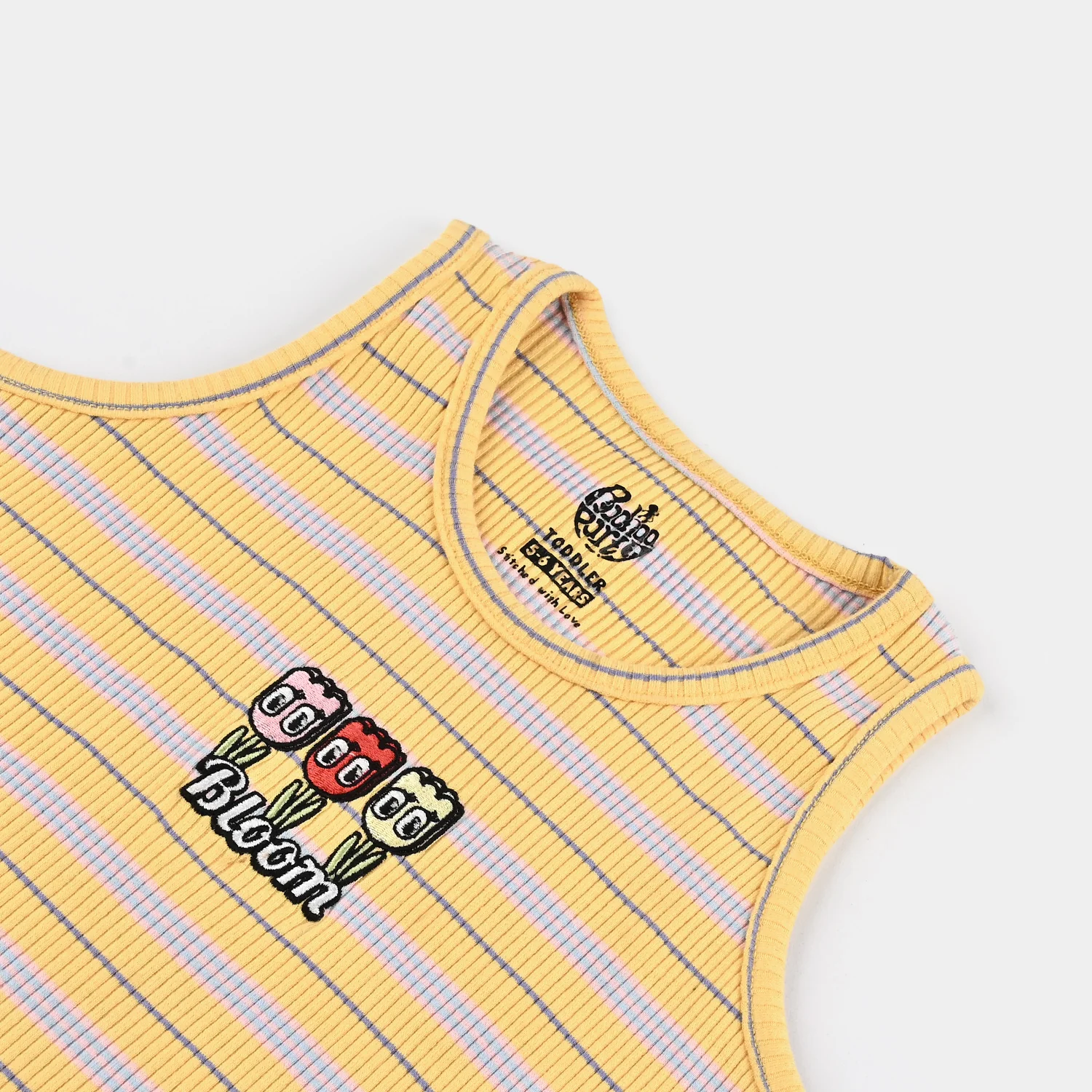 Girls 2x1 Rib Sando Stripes - Bloom - Image 3