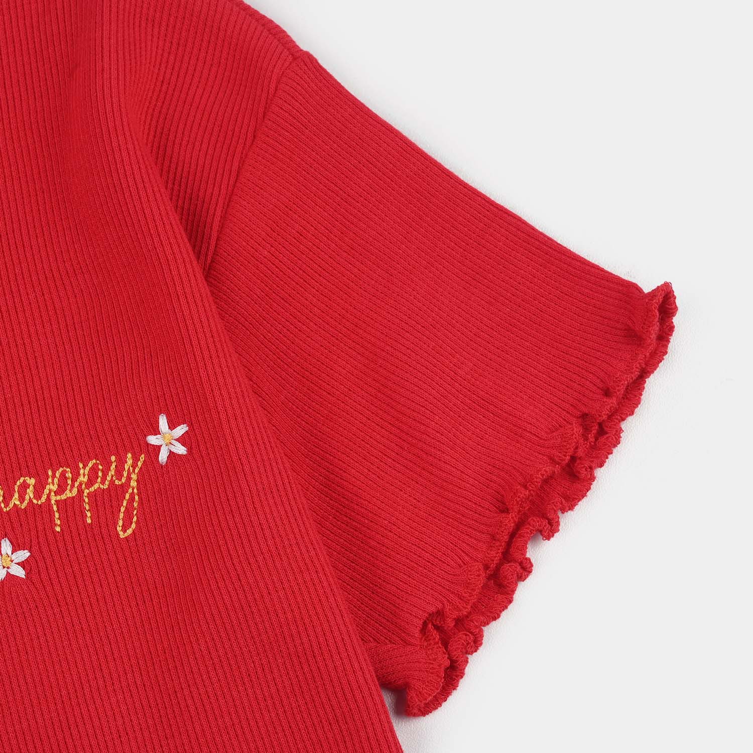 Girls 2x1 Rib T-Shirt (Happy Racing) - Red - Image 2