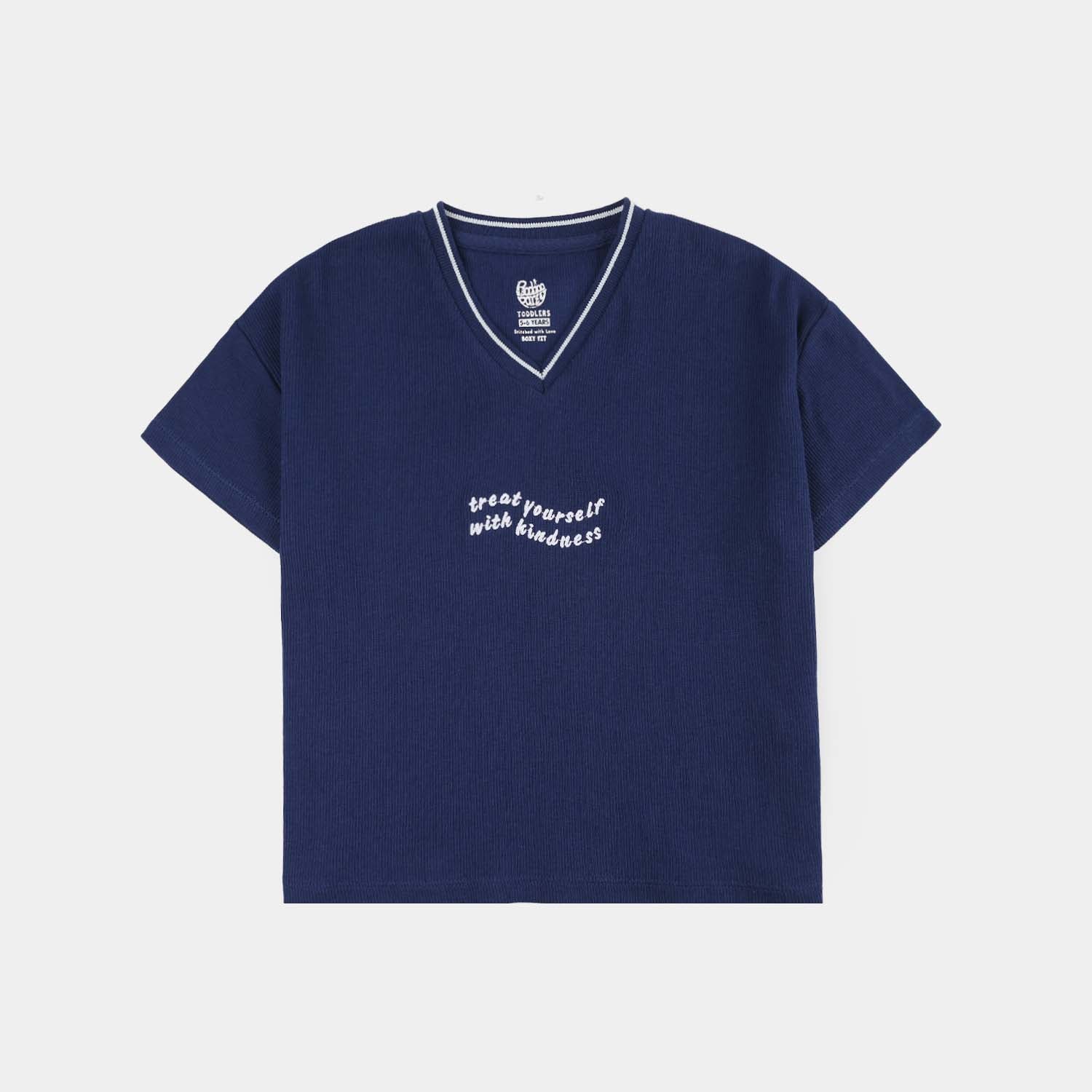 Girls 2x1 Rib T-Shirt (Treat Yourself) - Navy Blue