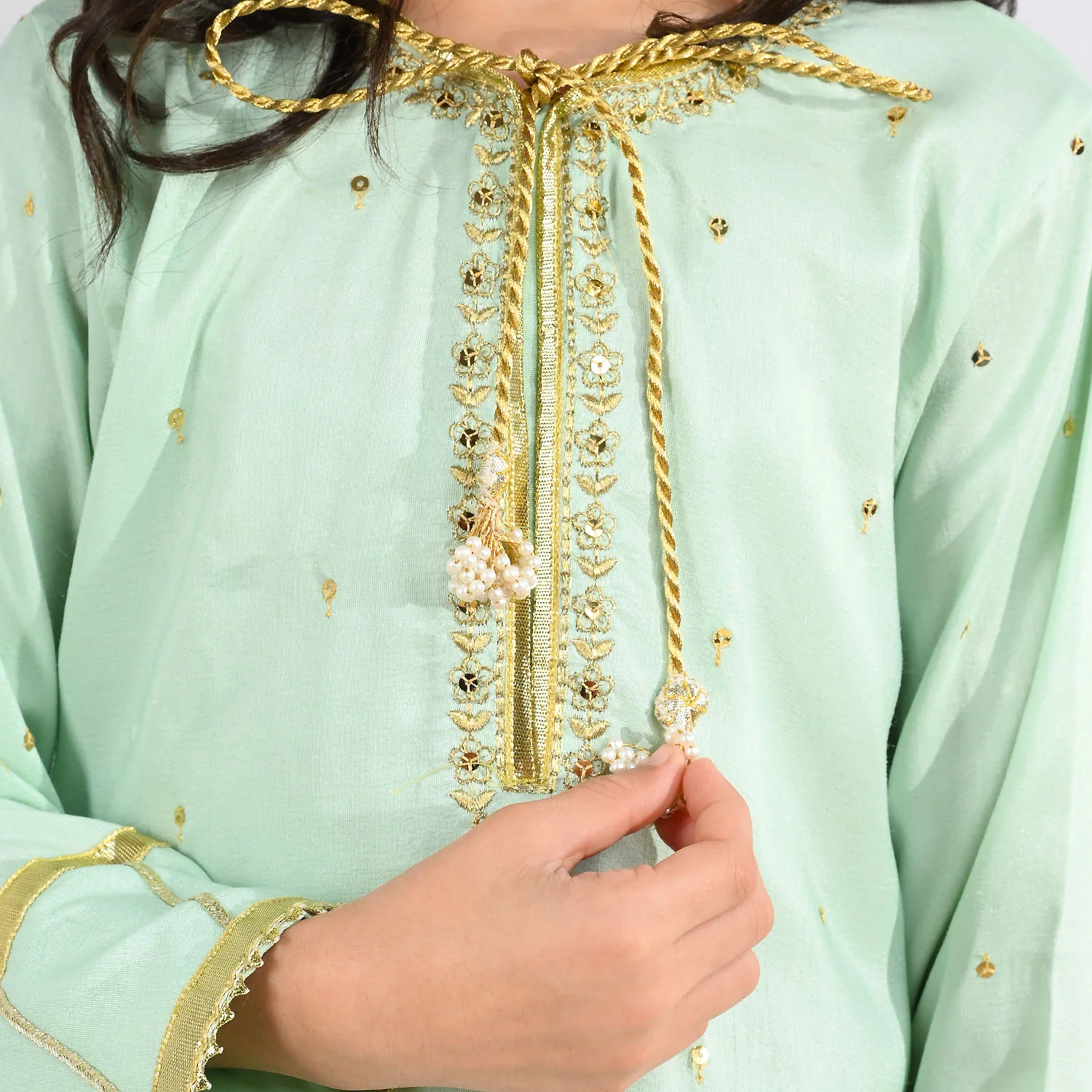 Girls Raw Silk 3-Piece Set (Chaman) - Mint Green - Image 6