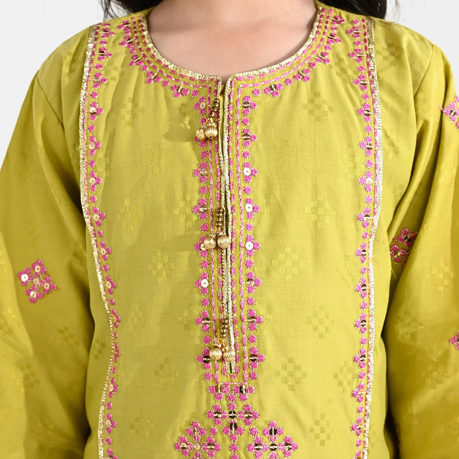 Girls Jacquard 3Pcs (Ishq) - Green - Image 2