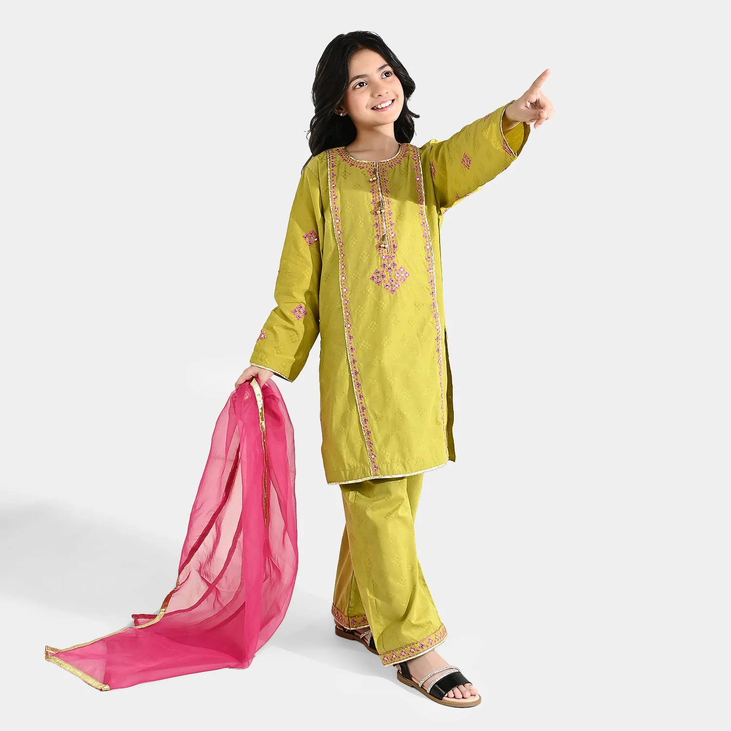 Girls Jacquard 3Pcs (Ishq) - Green - Image 3