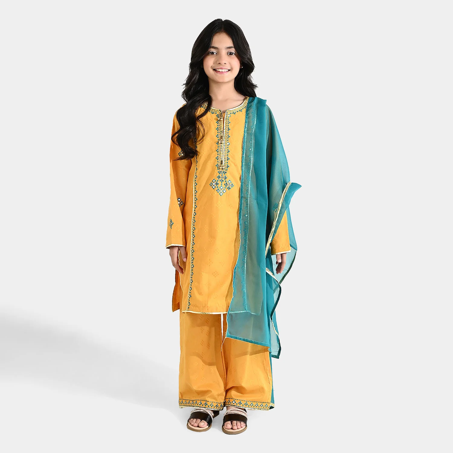 Girls Jacquard 3Pcs (Ishq) - Yellow - Image 3