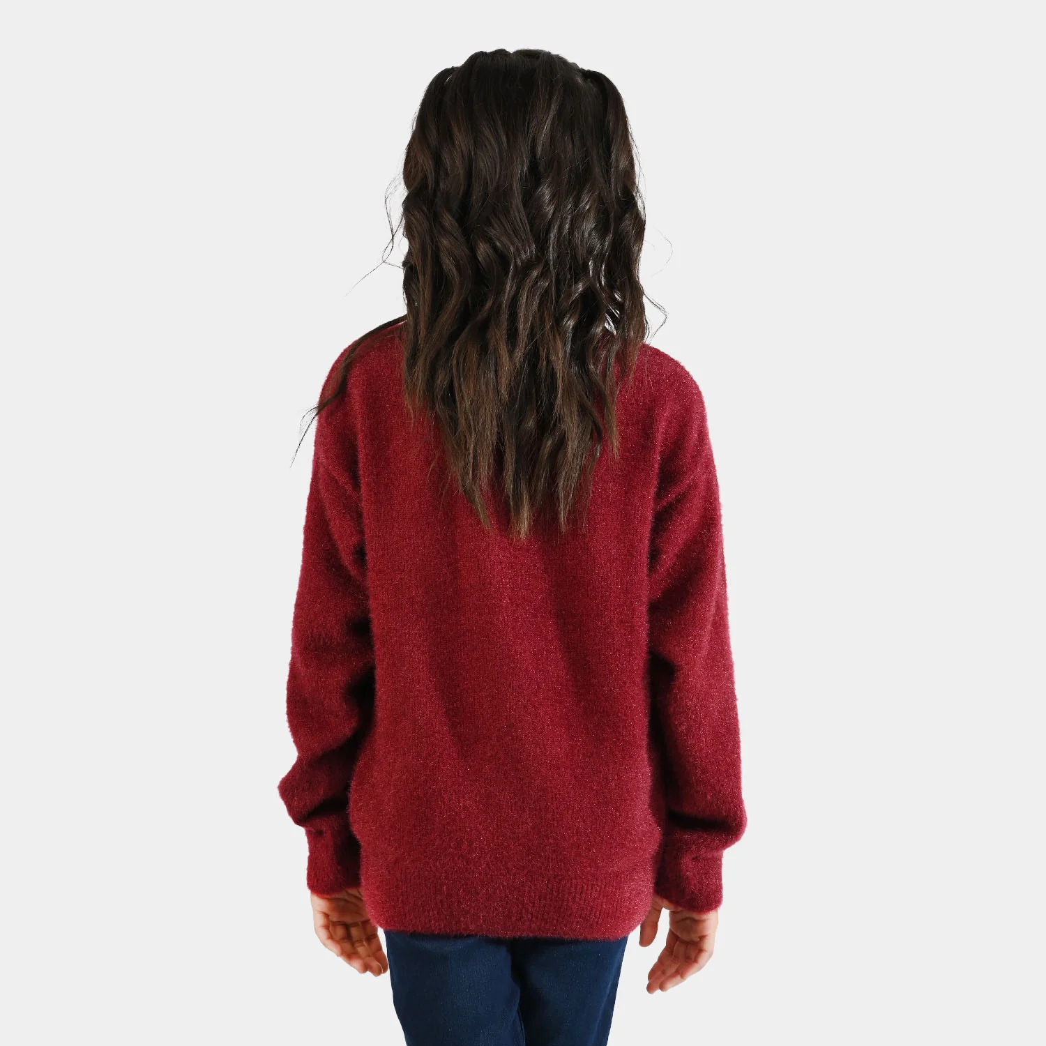 Girls Acrylic-Crystal Feather Sweater-Feather Pearls-MAROON - Image 3