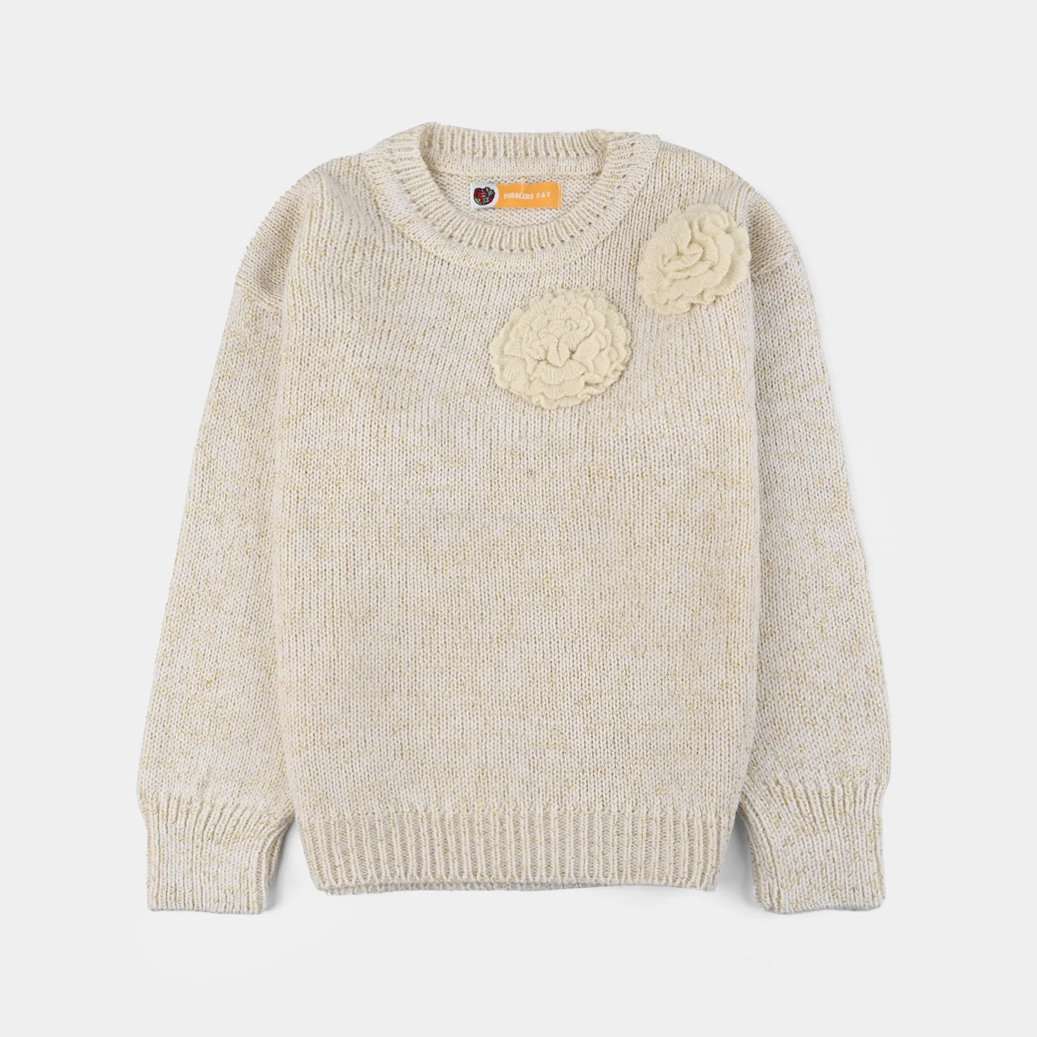 Girls Acrylic-Feather Lurex Sweater - Off-White