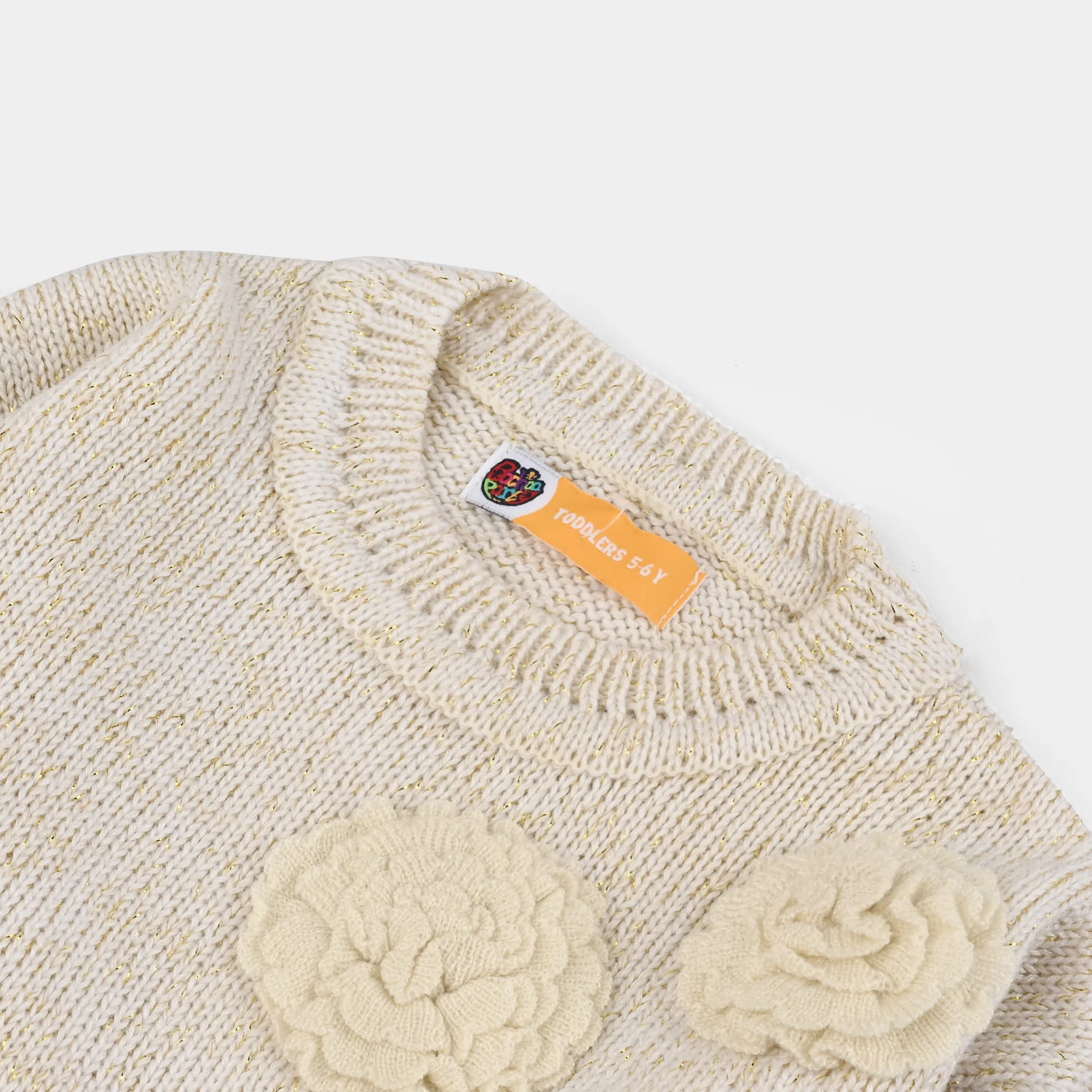 Girls Acrylic-Feather Lurex Sweater - Off-White - Image 2