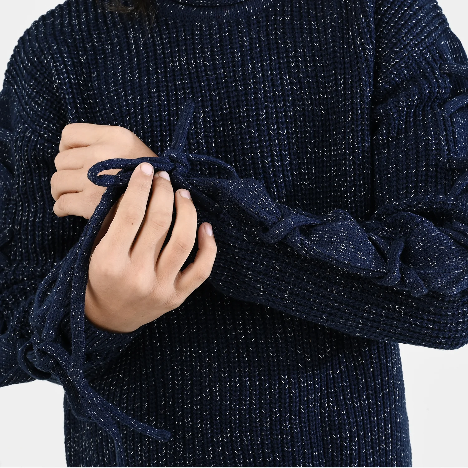 Girls Acrylic-Feather Lurex Sweater-NAVY - Image 2