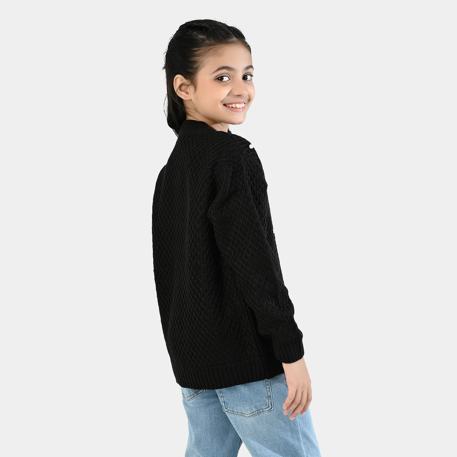 Girls Acrylic Sweater-Diamonds-BLACK - Image 4
