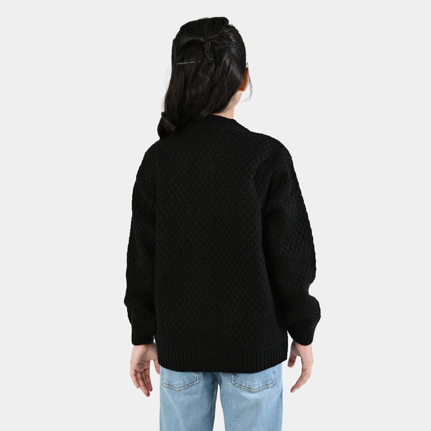Girls Acrylic Sweater-Diamonds-BLACK - Image 5