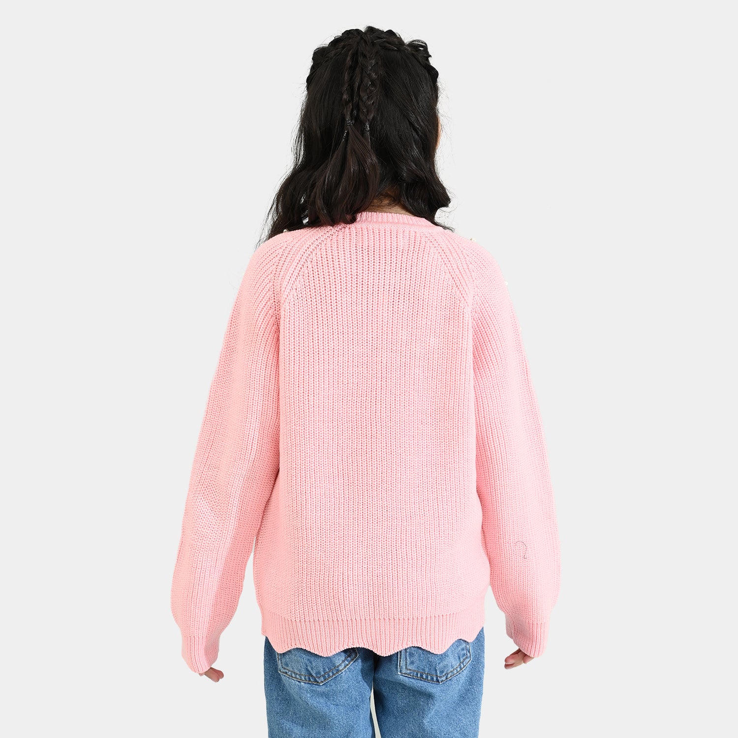 Girls Acrylic Sweater-Pearls-L.Pink - Image 5