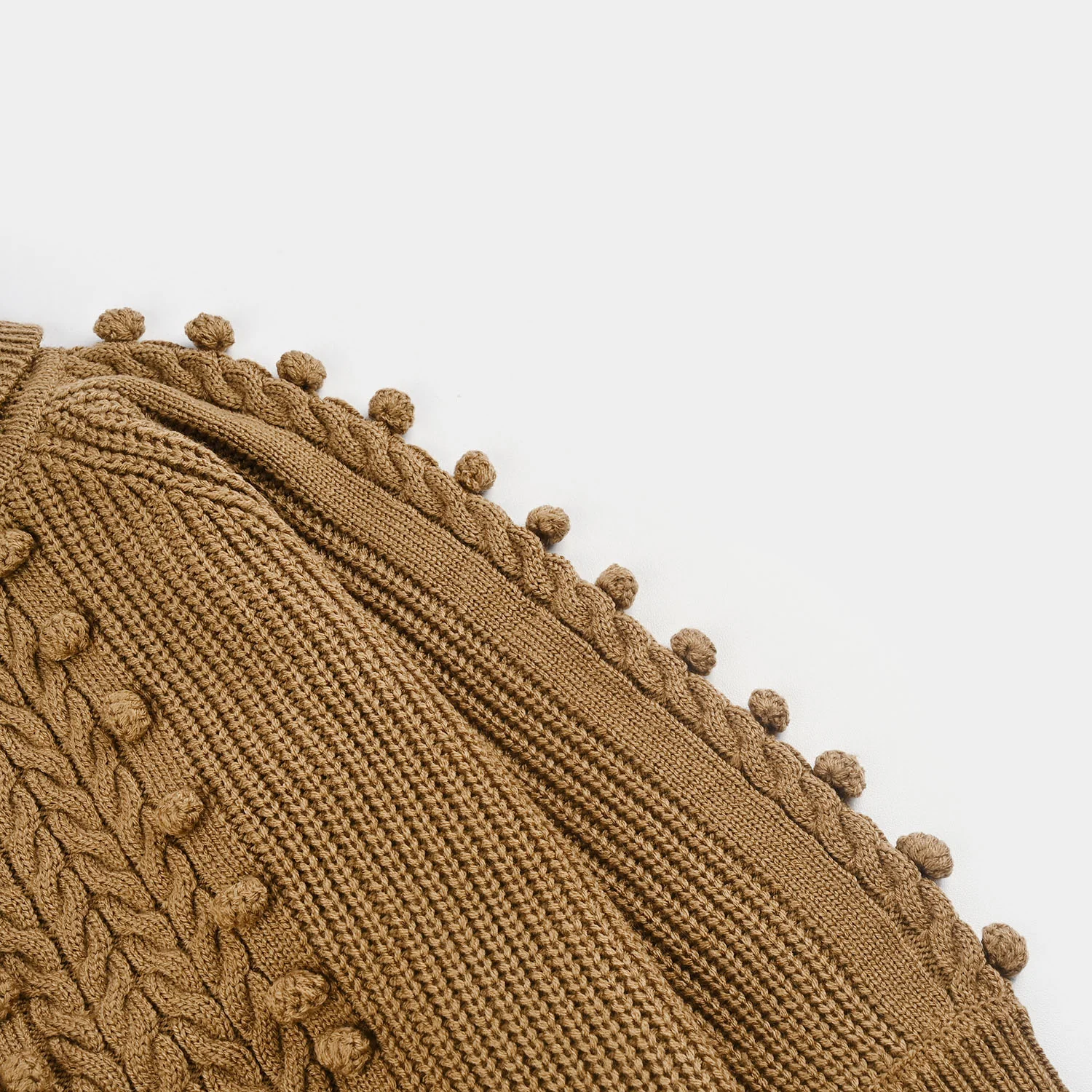 Girls Acrylic Sweater-Pom Pom -Light Brown - Image 2